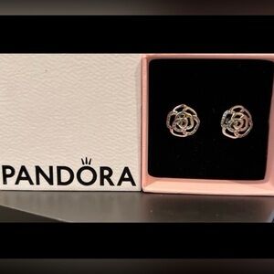 Pandora Women’s Sterling Silver Shimmering Rose Flower Stud Earrings Clear CZ